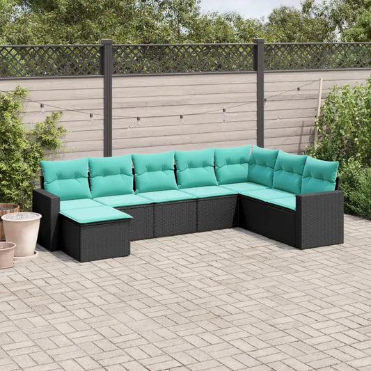 vidaXL 8 Piece Patio Sofa Set with Cushions Black Poly Rattan - Outdoor Sofa Set