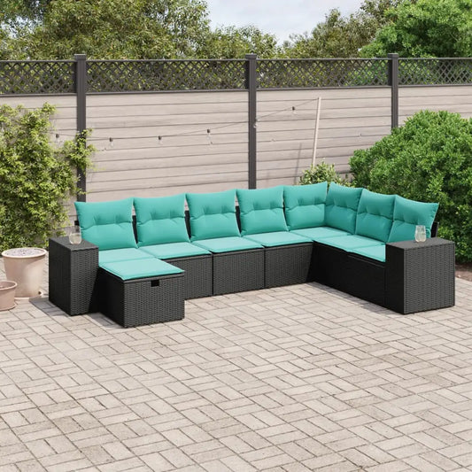 vidaXL 8 Piece Patio Sofa Set with Cushions Black Poly Rattan - Outdoor Sofa Set