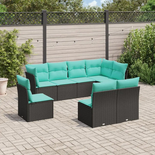 vidaXL 8 Piece Patio Sofa Set with Cushions Black Poly Rattan - Outdoor Sofa Set