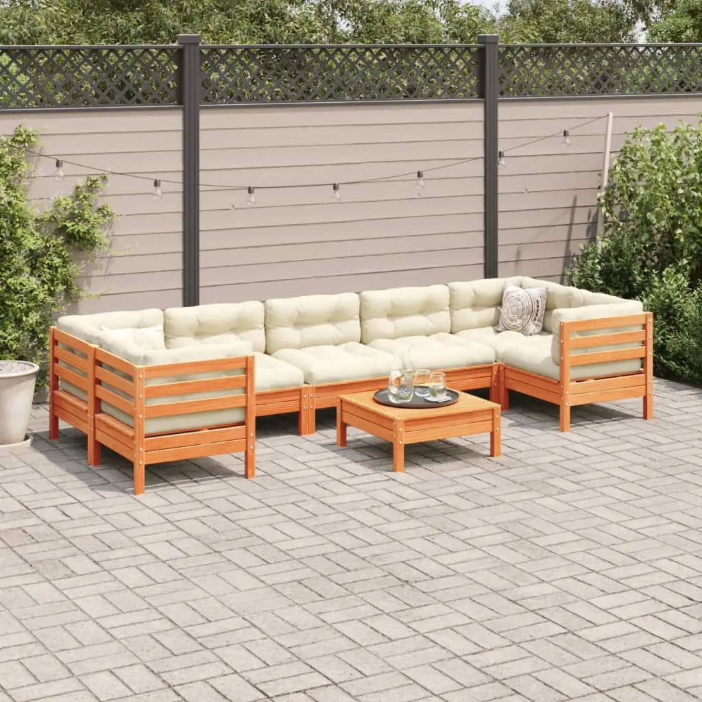 vidaXL 8 Piece Patio Sofa Set with Cushions Wax Brown Solid Wood Pine - Wax brown / 1 piece - Outdoor Sofa Set