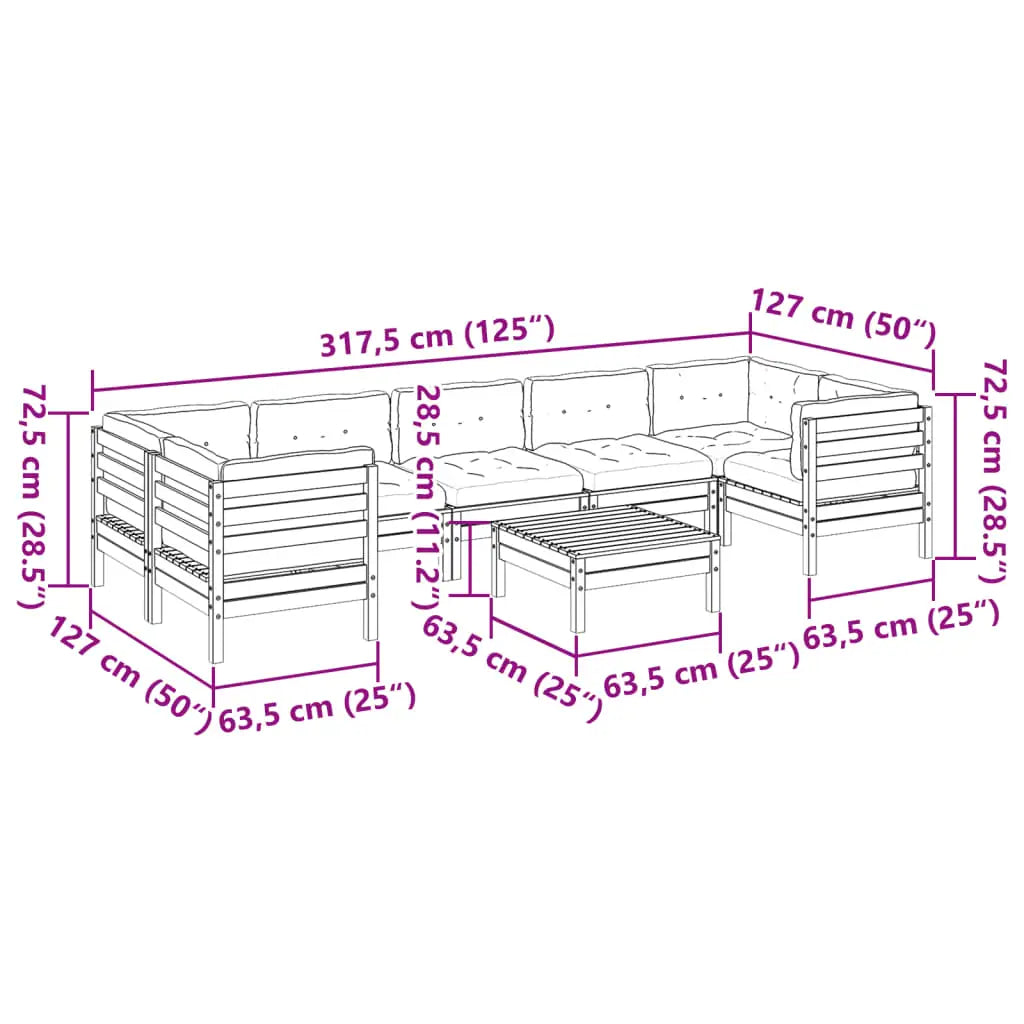 vidaXL 8 Piece Patio Sofa Set with Cushions Wax Brown Solid Wood Pine - Wax brown / 1 piece - Outdoor Sofa Set