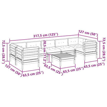 vidaXL 8 Piece Patio Sofa Set with Cushions Wax Brown Solid Wood Pine - Wax brown / 1 piece - Outdoor Sofa Set