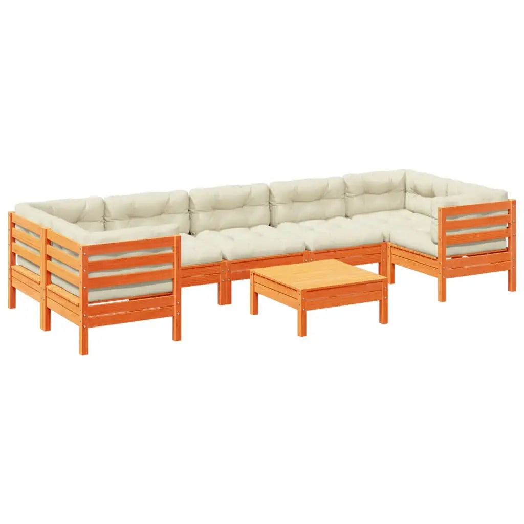 vidaXL 8 Piece Patio Sofa Set with Cushions Wax Brown Solid Wood Pine - Wax brown / 1 piece - Outdoor Sofa Set