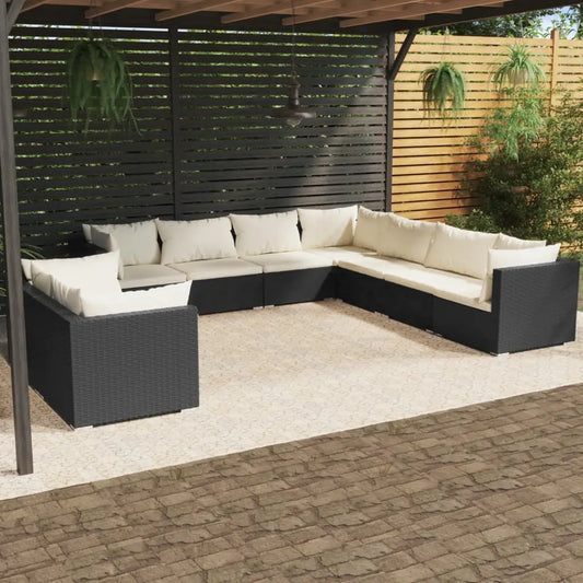 vidaXL 9 Piece Garden Lounge Set with Cushions Black Poly Rattan - Outdoor Furniture Set