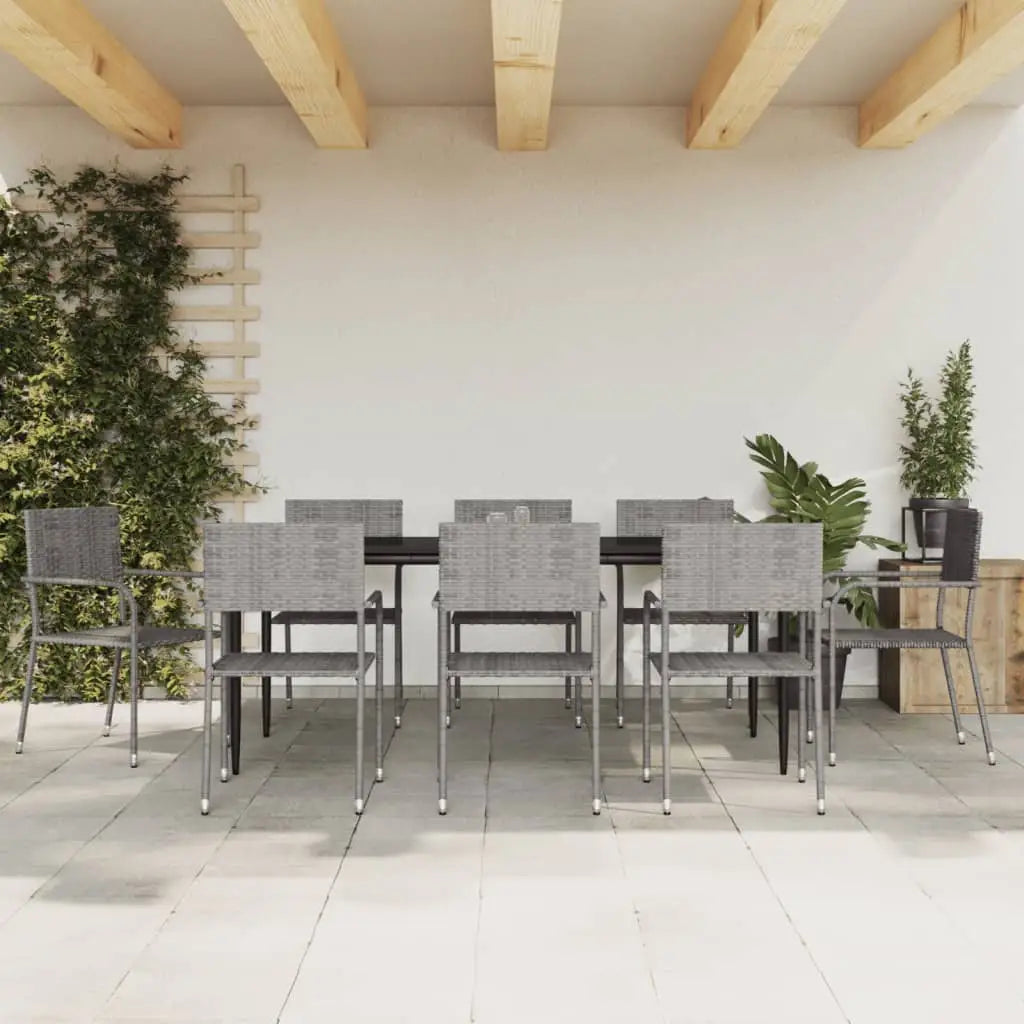 vidaXL 9 Piece Patio Dining Set Gray and Black Poly Rattan and Steel - 78.8’’ table length/ 9 piece - Dining Set