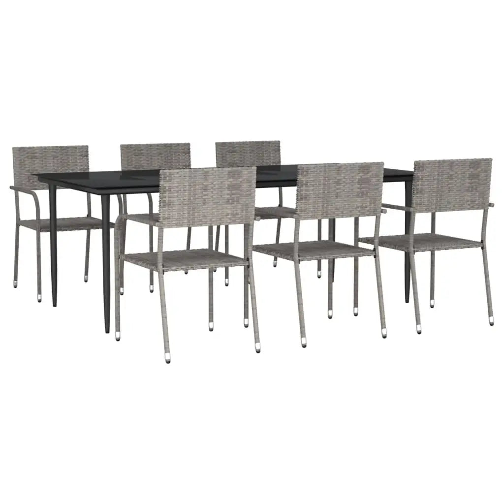 vidaXL 9 Piece Patio Dining Set Gray and Black Poly Rattan and Steel - Dining Set