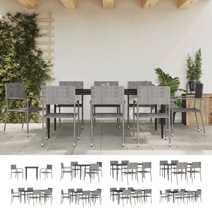 vidaXL 9 Piece Patio Dining Set Gray and Black Poly Rattan and Steel - Dining Set