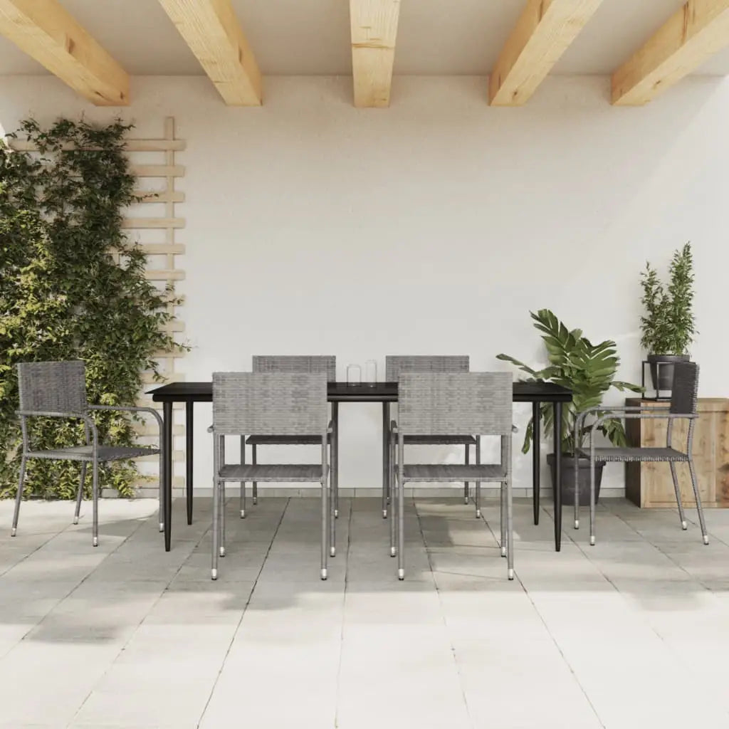 vidaXL 9 Piece Patio Dining Set Gray and Black Poly Rattan and Steel - Dining Set