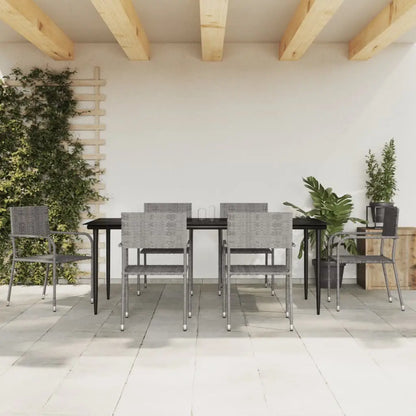 vidaXL 9 Piece Patio Dining Set Gray and Black Poly Rattan and Steel - Dining Set