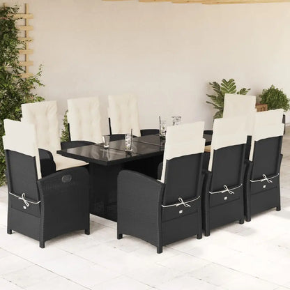vidaXL 9 Piece Patio Dining Set with Cushions Black Poly Rattan - Outdoor Furniture Set
