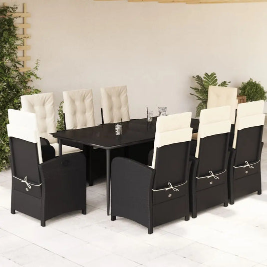 vidaXL 9 Piece Patio Dining Set with Cushions Black Poly Rattan - Outdoor Furniture Set