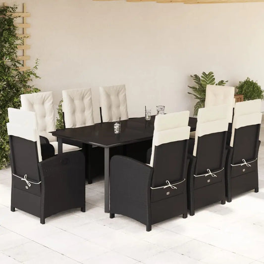 vidaXL 9 Piece Patio Dining Set with Cushions Black Poly Rattan - Outdoor Dining Set