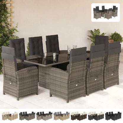 vidaXL 9 Piece Patio Dining Set with Cushions Black Poly Rattan - Outdoor Furniture Set