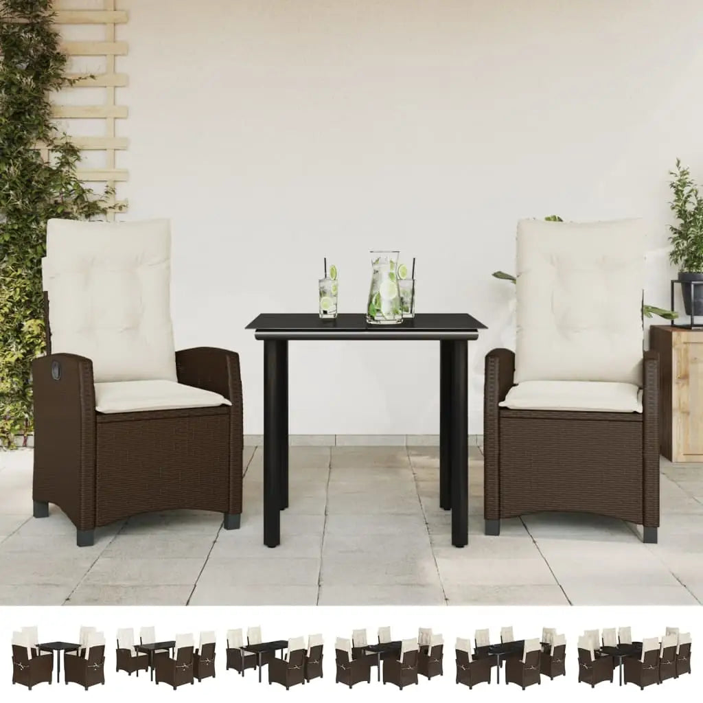 vidaXL 9 Piece Patio Dining Set with Cushions Brown Poly Rattan - Dining Set