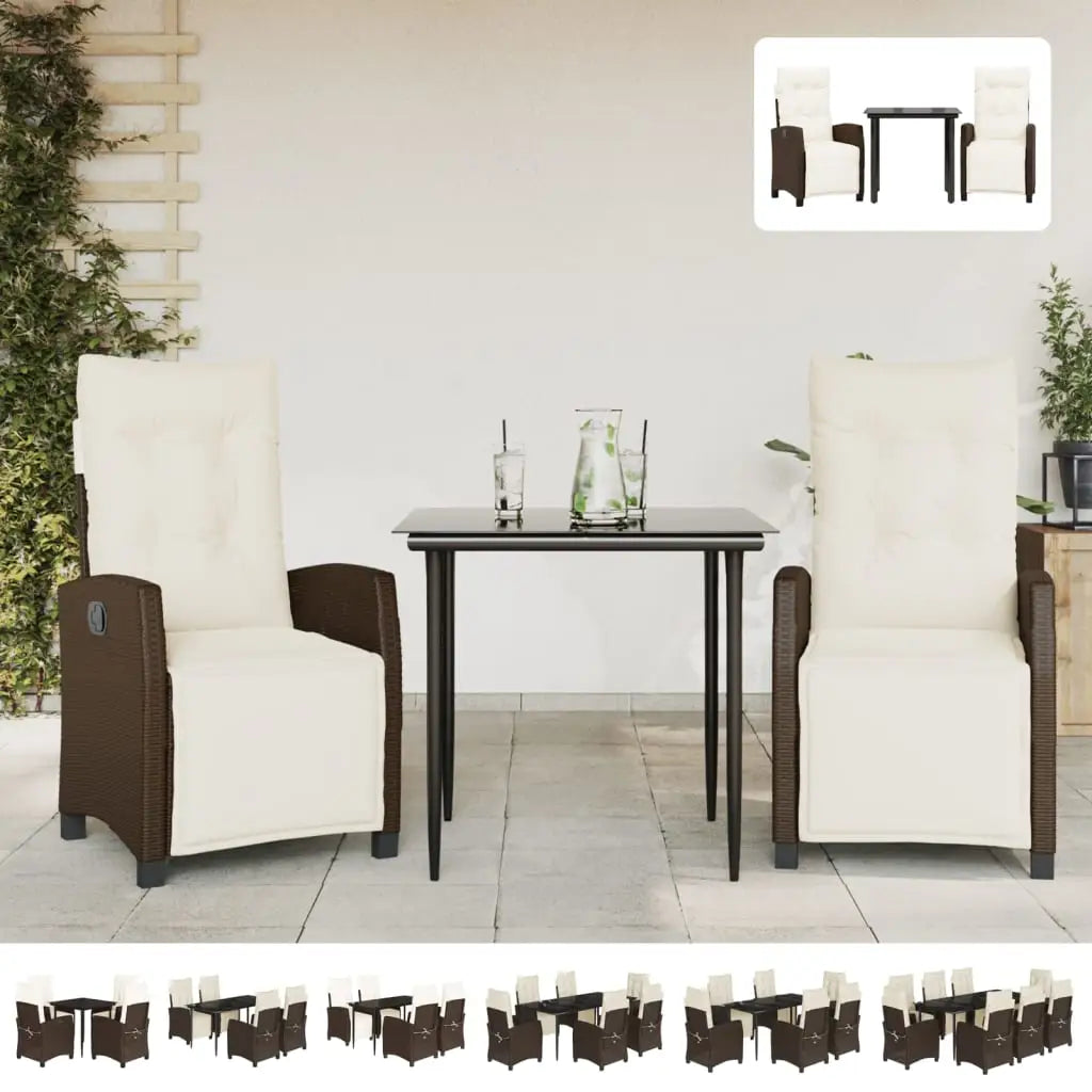 vidaXL 9 Piece Patio Dining Set with Cushions Brown Poly Rattan - Dining Set