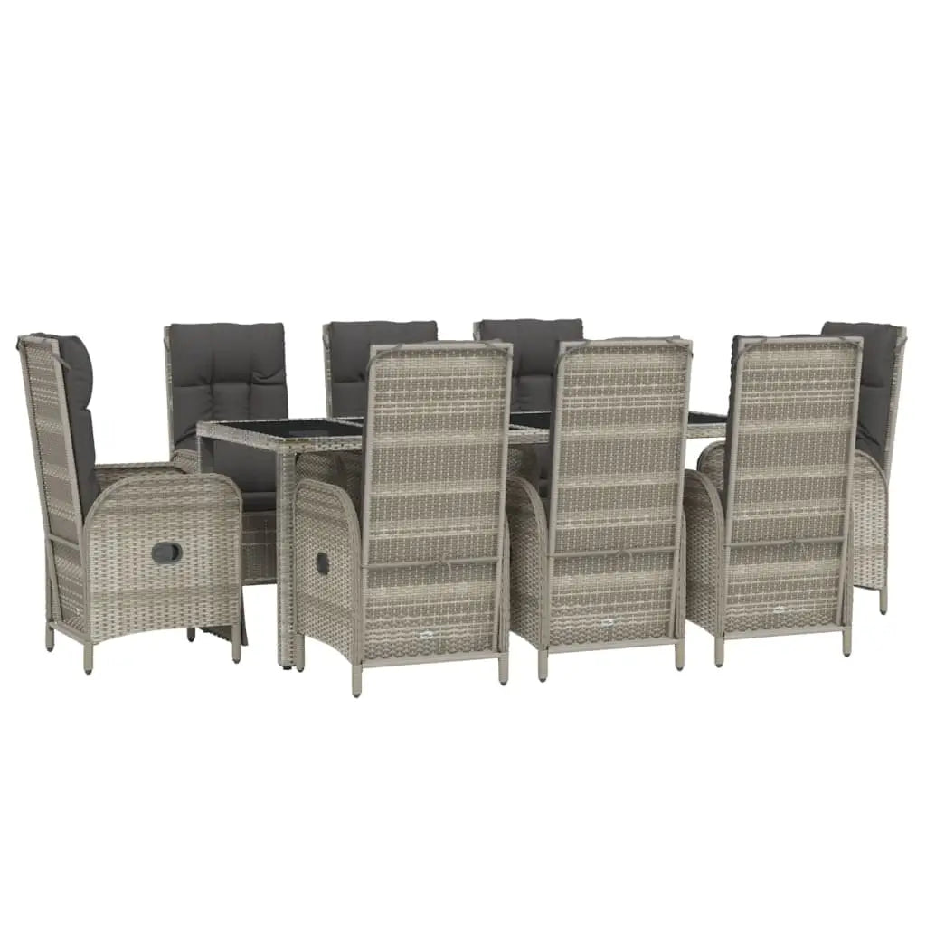 vidaXL 9 Piece Patio Dining Set with Cushions Gray Poly Rattan - Dining Set