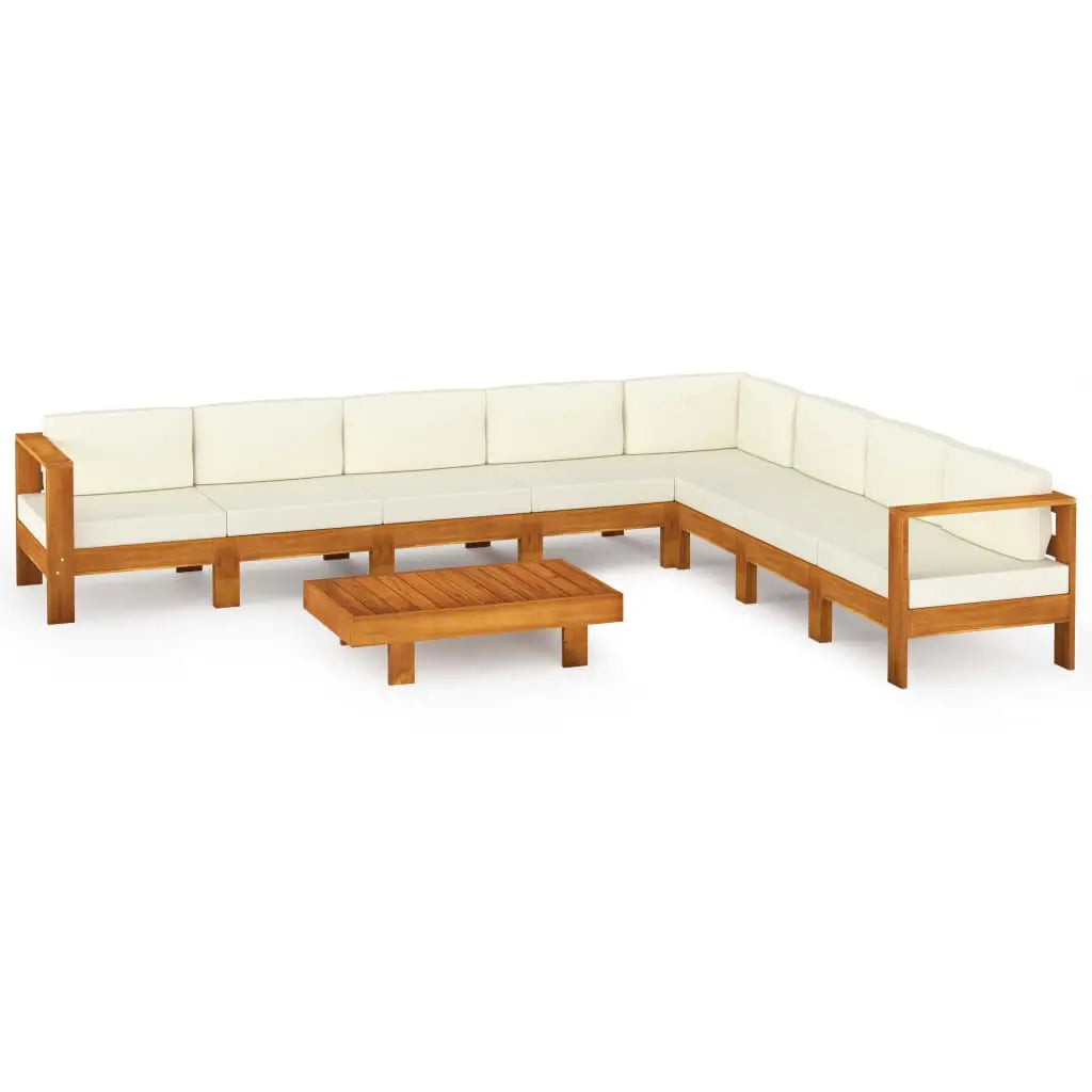 vidaXL 9 Piece Patio Lounge Set with Cream White Cushions Acacia Wood - Furniture > Outdoor Furniture > Outdoor