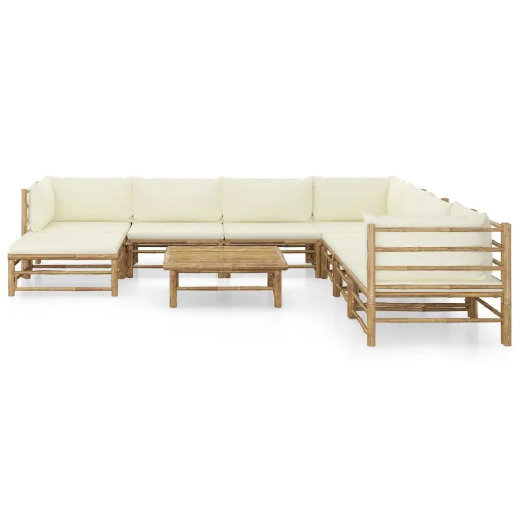 vidaXL 9 Piece Patio Lounge Set with Cream White Cushions Bamboo - Outdoor Lounge Set