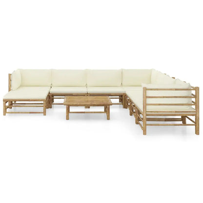 vidaXL 9 Piece Patio Lounge Set with Cream White Cushions Bamboo - Outdoor Lounge Set
