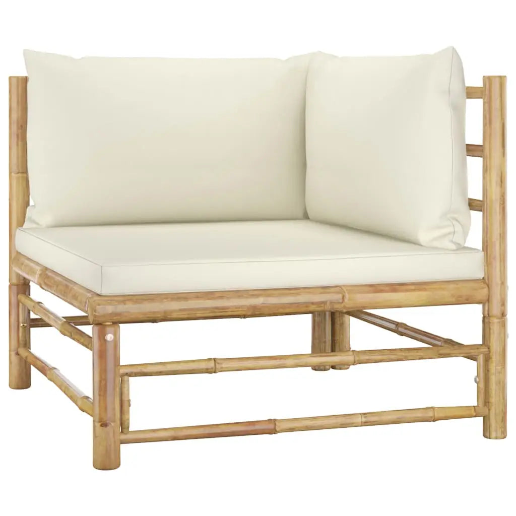 vidaXL 9 Piece Patio Lounge Set with Cream White Cushions Bamboo - Outdoor Lounge Set