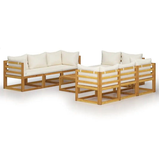 vidaXL 9 Piece Patio Lounge Set with Cushion Cream Solid Acacia Wood - Outdoor Lounge Set