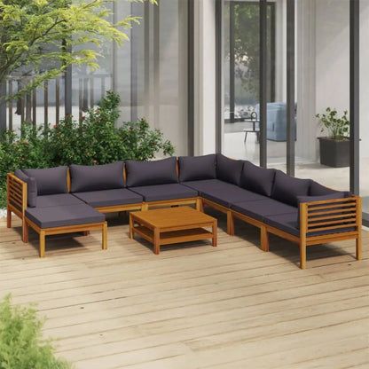vidaXL 9 Piece Patio Lounge Set with Cushion Solid Acacia Wood - Lounge Set