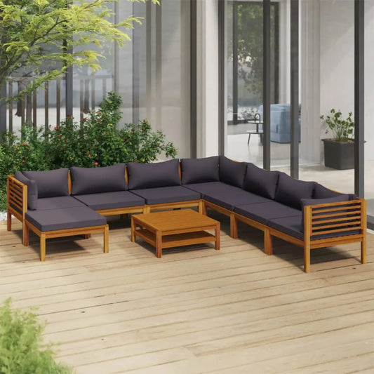 vidaXL 9 Piece Patio Lounge Set with Cushion Solid Acacia Wood - Lounge Set