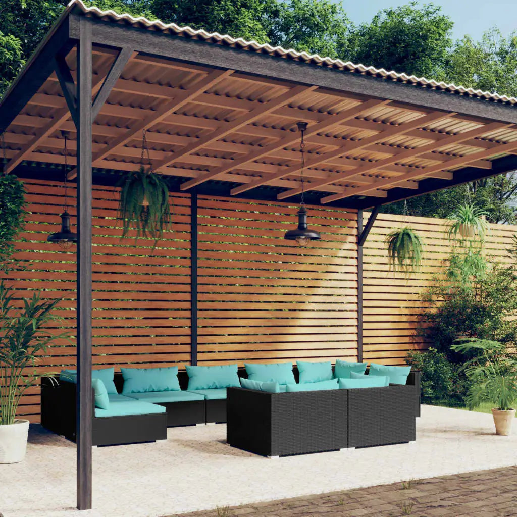 vidaXL 9 Piece Patio Lounge Set with Cushions Black Poly Rattan - Patio Lounge Set