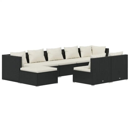 vidaXL 9 Piece Patio Lounge Set with Cushions Black Poly Rattan - Lounge Set