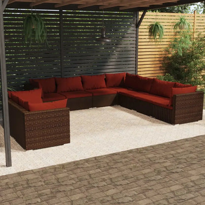 vidaXL 9 Piece Patio Lounge Set with Cushions Brown Poly Rattan - Furniture > Outdoor Furniture > Outdoor Furniture Sets