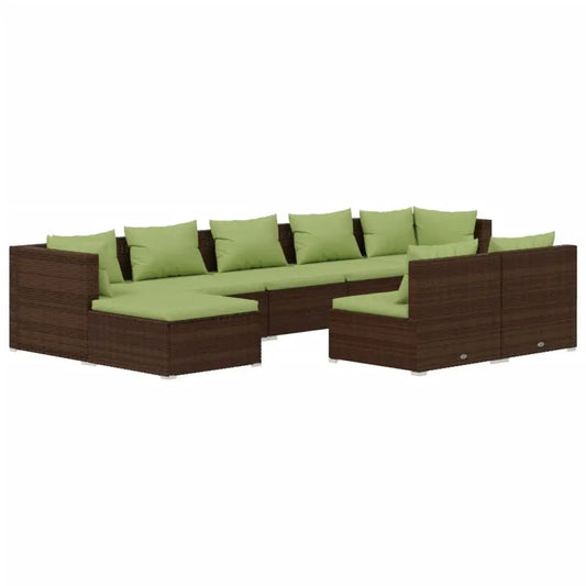 vidaXL 9 Piece Patio Lounge Set with Cushions Brown Poly Rattan - Lounge Set