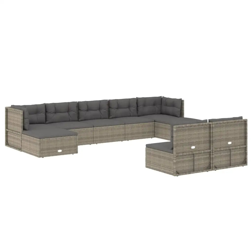vidaXL 9 Piece Patio Lounge Set with Cushions Gray Poly Rattan - Patio Lounge Set