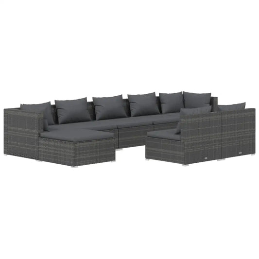 vidaXL 9 Piece Patio Lounge Set with Cushions Gray Poly Rattan - Patio Lounge Set