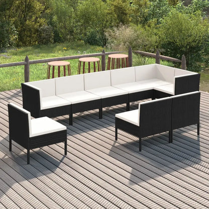 vidaXL 9 Piece Patio Lounge Set with Cushions Poly Rattan Black - Lounge Set