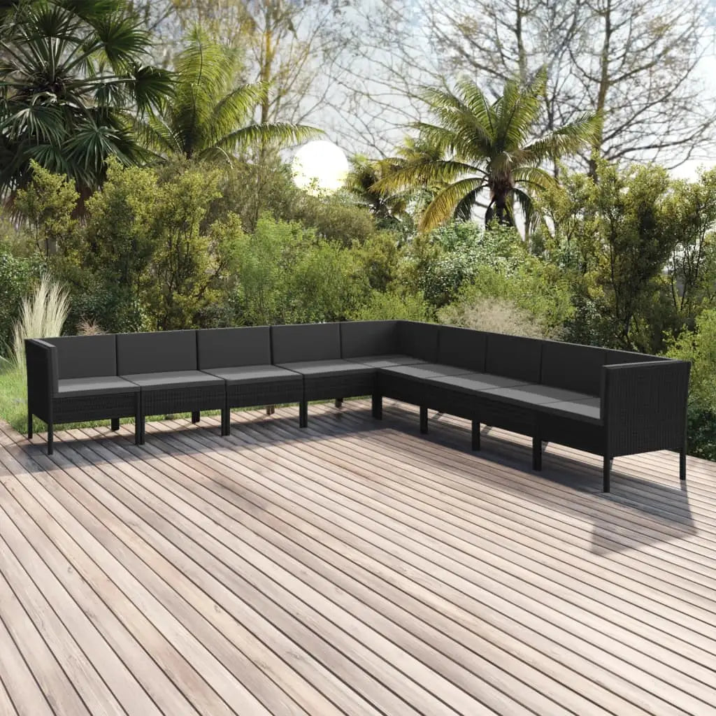 vidaXL 9 Piece Patio Lounge Set with Cushions Poly Rattan Black - Lounge Set