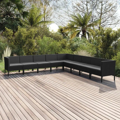 vidaXL 9 Piece Patio Lounge Set with Cushions Poly Rattan Black - Lounge Set