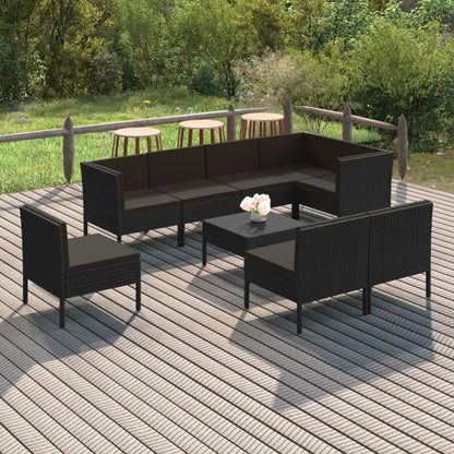 vidaXL 9 Piece Patio Lounge Set with Cushions Poly Rattan Black - Patio Lounge Set