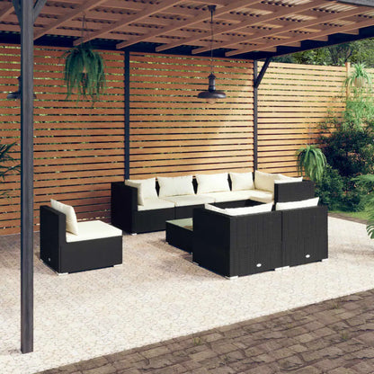 vidaXL 9 Piece Patio Lounge Set with Cushions Poly Rattan Black - Outdoor Furniture Set