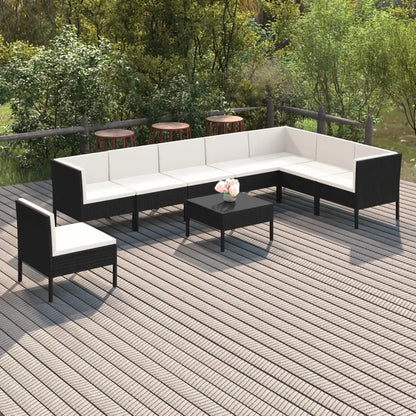 vidaXL 9 Piece Patio Lounge Set with Cushions Poly Rattan Black - Outdoor Lounge Set