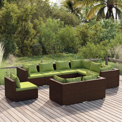 vidaXL 9 Piece Patio Lounge Set with Cushions Poly Rattan Brown - Patio Lounge Set