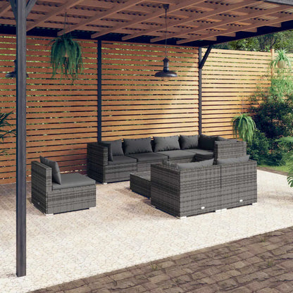 vidaXL 9 Piece Patio Lounge Set with Cushions Poly Rattan Gray - Patio Furniture Set