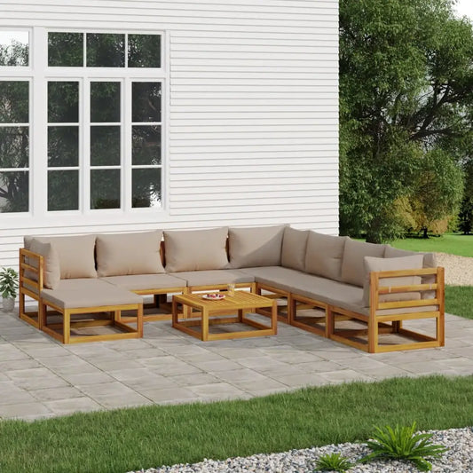 vidaXL 9 Piece Patio Lounge Set with Taupe Cushions Solid Wood - Patio Lounge Set