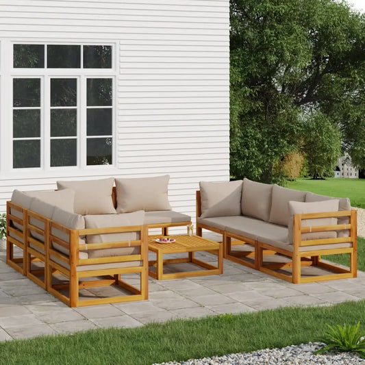 vidaXL 9 Piece Patio Lounge Set with Taupe Cushions Solid Wood - Outdoor Furniture Set