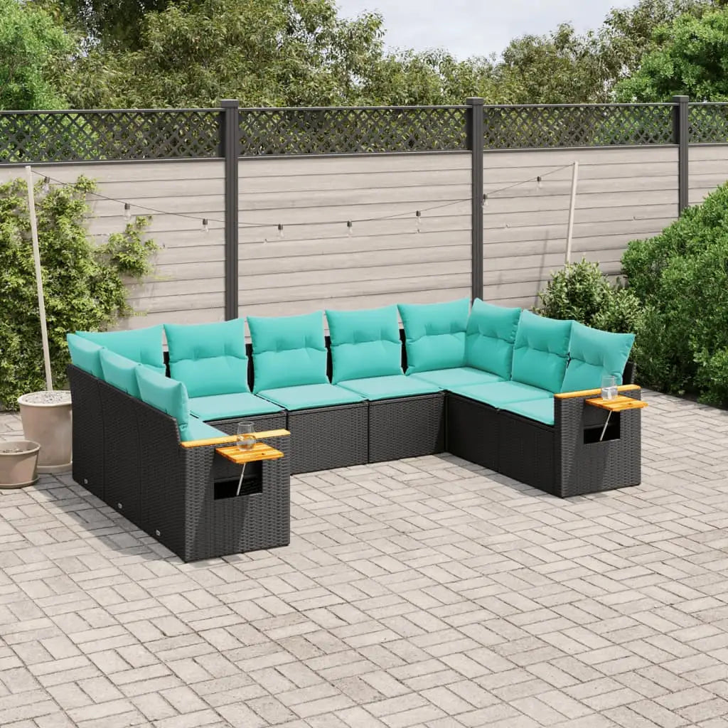 vidaXL 9 Piece Patio Sofa Set with Cushions Black Poly Rattan - Sofa Set