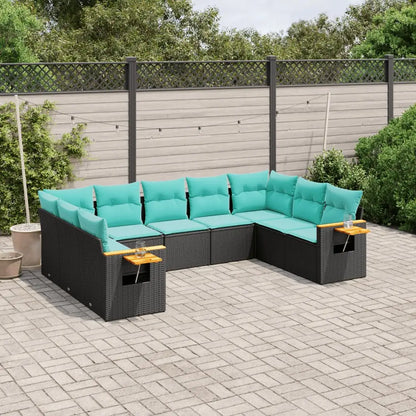 vidaXL 9 Piece Patio Sofa Set with Cushions Black Poly Rattan - Sofa Set