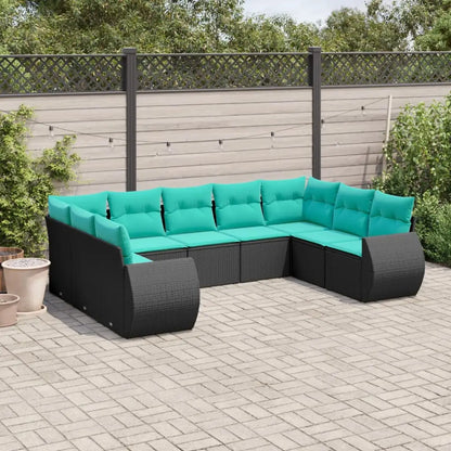 vidaXL 9 Piece Patio Sofa Set with Cushions Black Poly Rattan - Sofa Set