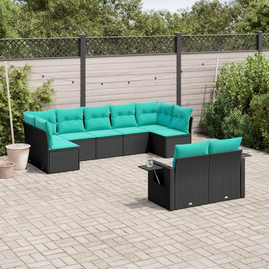 vidaXL 9 Piece Patio Sofa Set with Cushions Black Poly Rattan - Sofa Set
