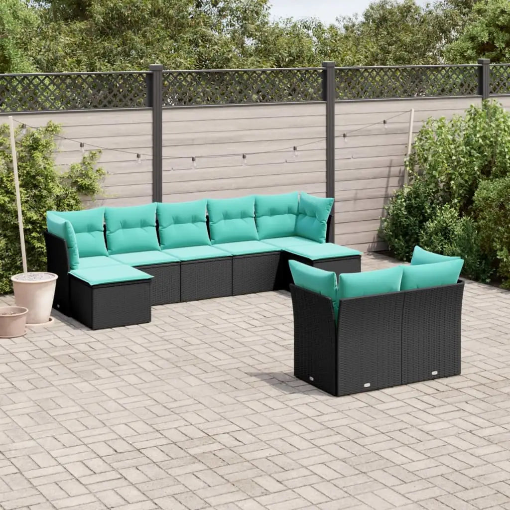 vidaXL 9 Piece Patio Sofa Set with Cushions Black Poly Rattan - Patio Sofa Set
