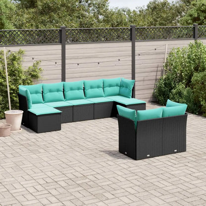 vidaXL 9 Piece Patio Sofa Set with Cushions Black Poly Rattan - Patio Sofa Set