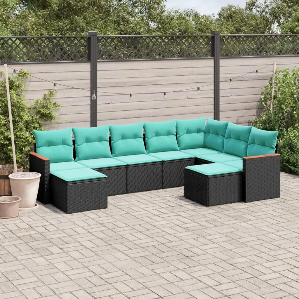 vidaXL 9 Piece Patio Sofa Set with Cushions Black Poly Rattan - Outdoor Sofa Set